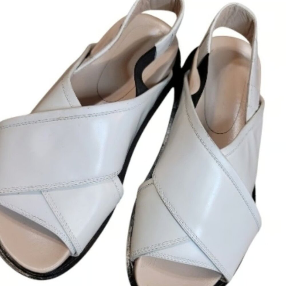 Marni Fussbett Crisscross White Leather Elastic Slingback Sandal Size 37(7)
